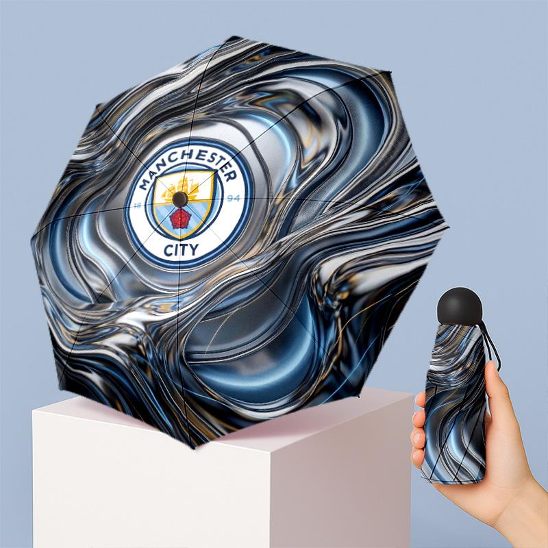 Manchester City Pattern Printed Mini 5 Folds 8 Ribs Compact Umbrella Windproof Waterproof Lightweight Portable Folding