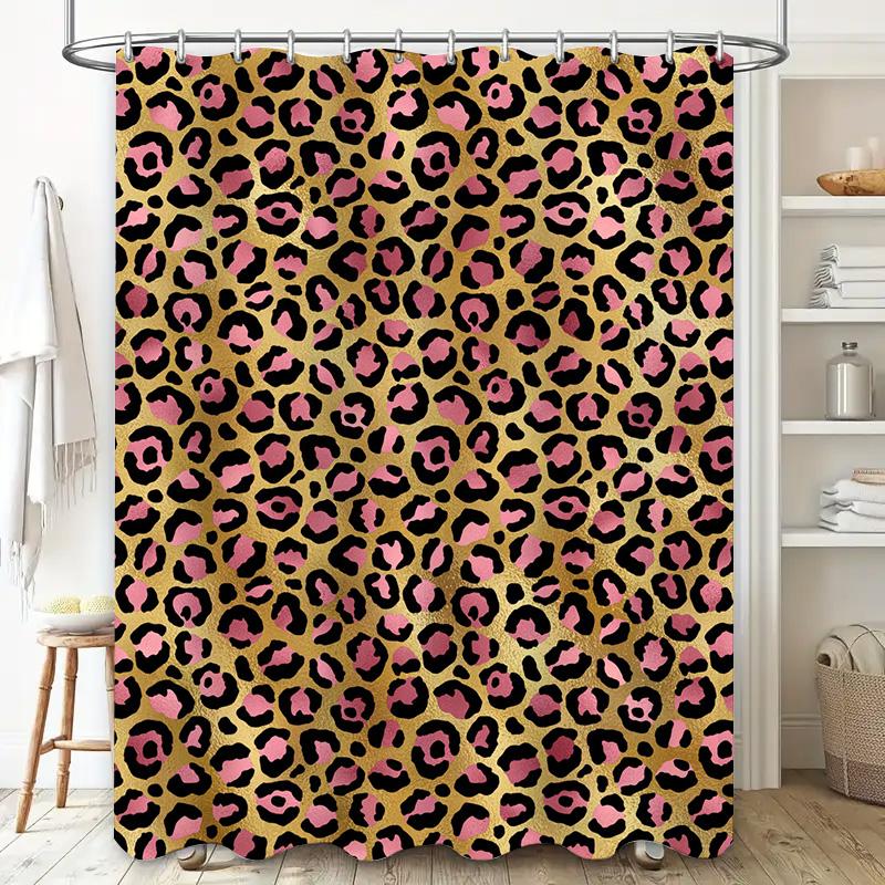 Pink Black Leopard Print Shower Curtain Bathroom Decor Waterproof Fabric Modern Home Accessories Available In Various Sizes