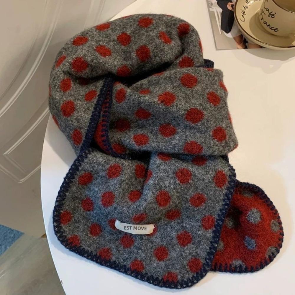 Korean Style Double-Sided Scarf Keep Warm Knitted Scarfves Vintage Polka Dot Scarf  Winter