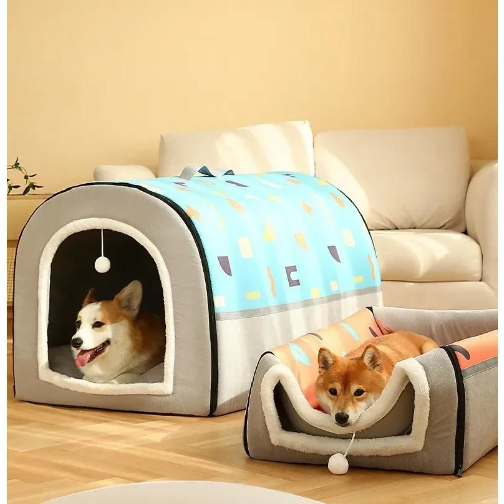 Warm Winter Cat Dog Bed Mat Deep Sleep Tent Cozy Geometric House Nest Removable Washable for Medium Large Dogs Pet Supplies