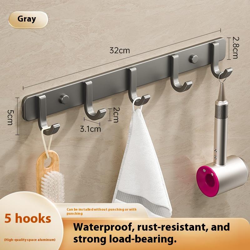 Space Aluminum Bathroom Hook No Drilling Strong Adhesive Coat Hook For Bathroom Kitchen Wall Mounted Clothes Hanger