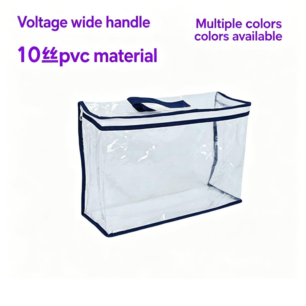 Small Clear PVC Zipper Storage Bag with Handle, Household Bedding/Blanket/Pillow Core Packaging Pouch