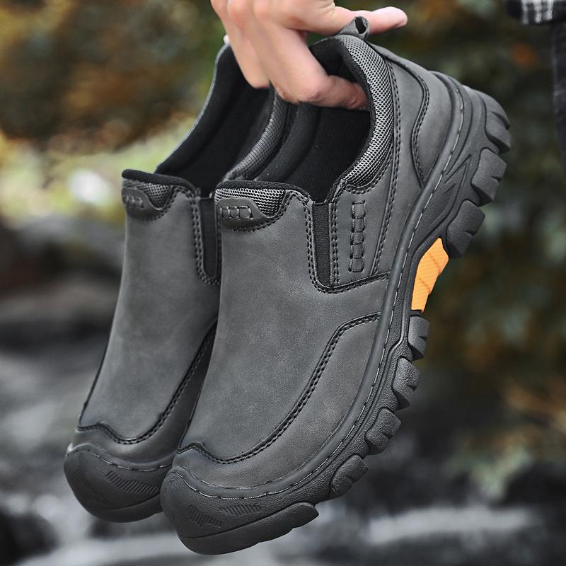

Fashion Antiskid Comfortable Trainers Leather Mens Business Shoes Stylish Handmade Male Hiking Footwear Leisure Outdoor Walking Shoe 49 серый