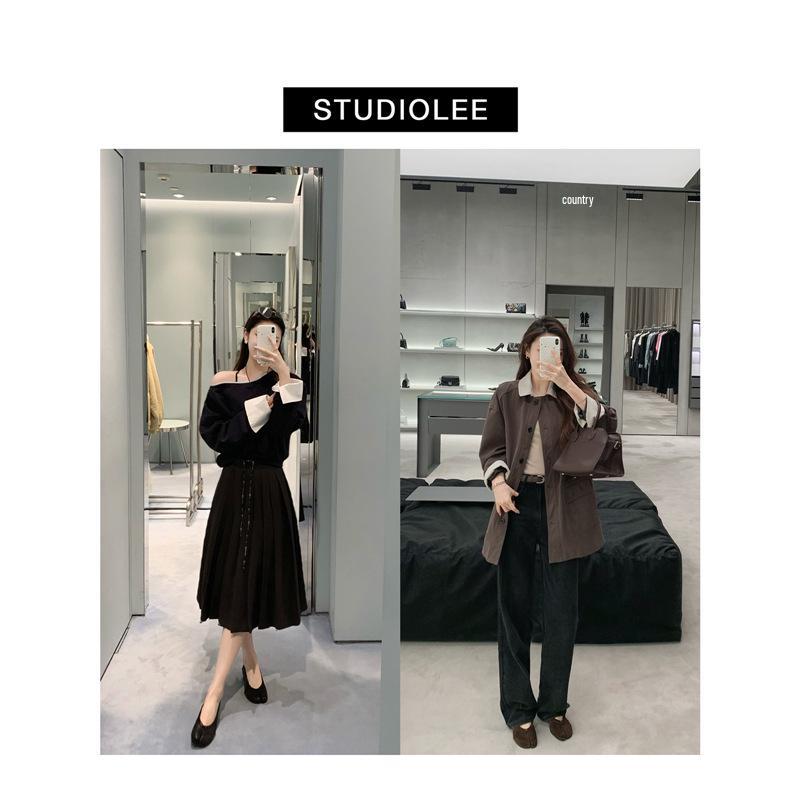 Grape Mom 4cm Lift Sheepskin Ballet Flats, Chunky Heel Split Toe Women's Autumn Shoes.