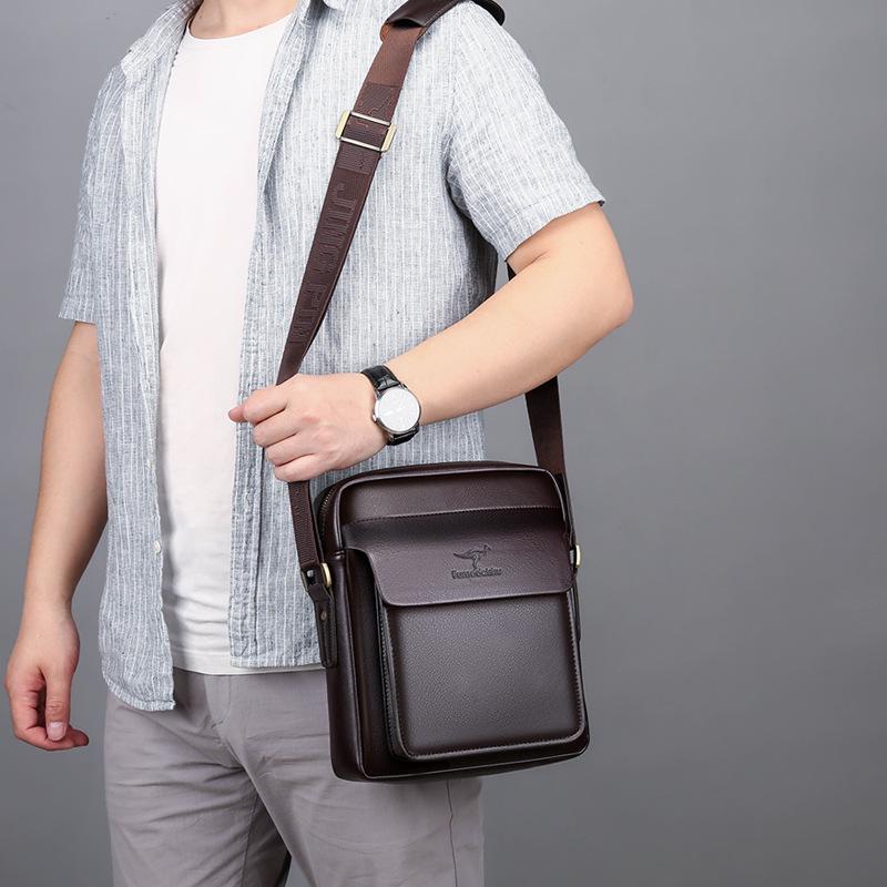 Men's Soft Leather Crossbody Shoulder Bag Briefcase Backpack, Horizontal Style