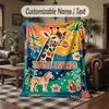 Giraffe Art Deco Poster Theme Throw Blanket Custom Name Text Personalized Blanket Soft Cozy Blanket for Home Sofa Bed