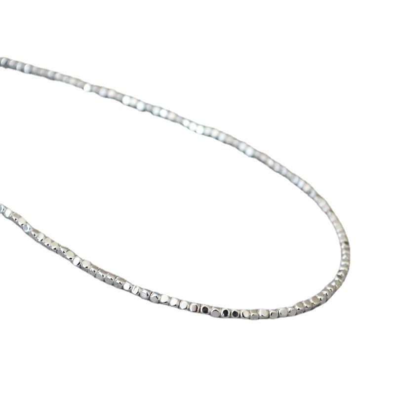 Elegant Silver Chamfered Square Beads Necklace - Japanese & Korean Style
