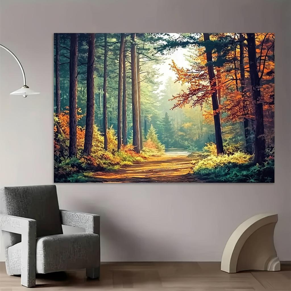 2D Plane, 1 Piece of Autumn Forest Colored Path Party Background, Suitable for Walls, Courtyard Festivals
