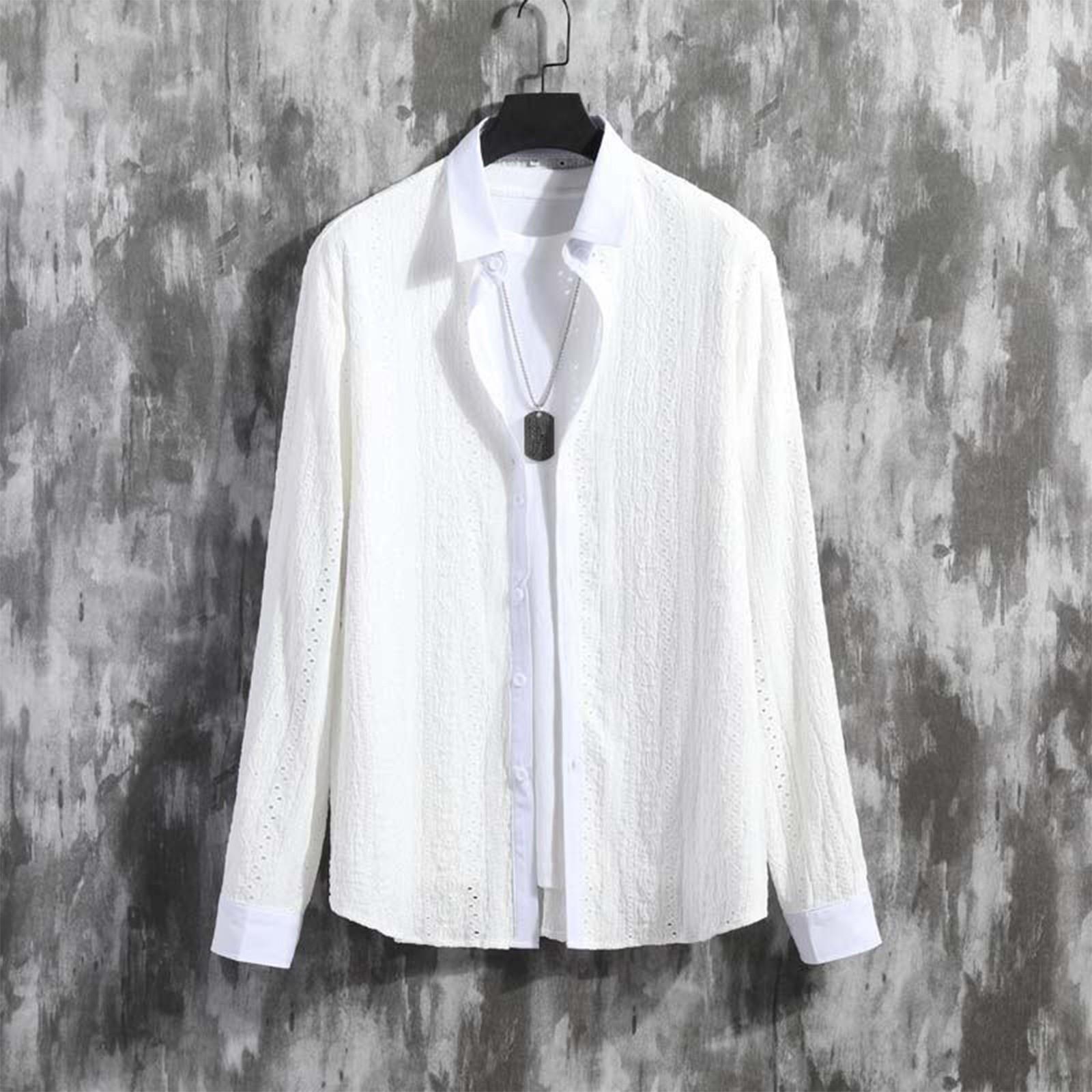 

Мужская осенняя рубашка свободного покроя с открытыми карманами и воротником-стойкой, однотонная, с длинным рукавом XXL белый