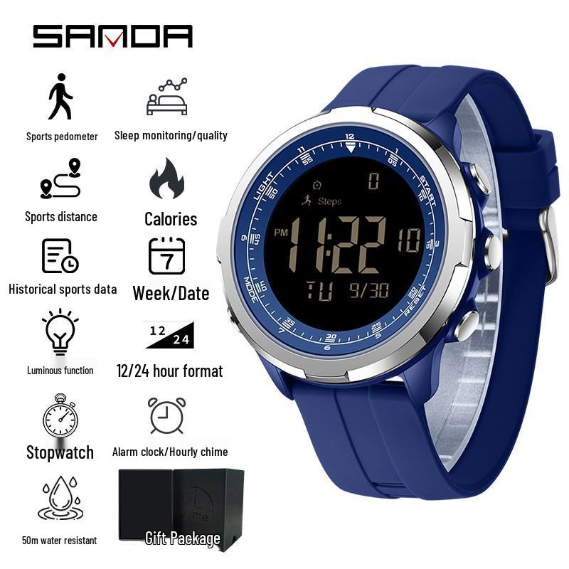 SANDA Unisex Sports Watch: Perpetual Calendar, Alarm, Dual Time Zones, Pedometer.
