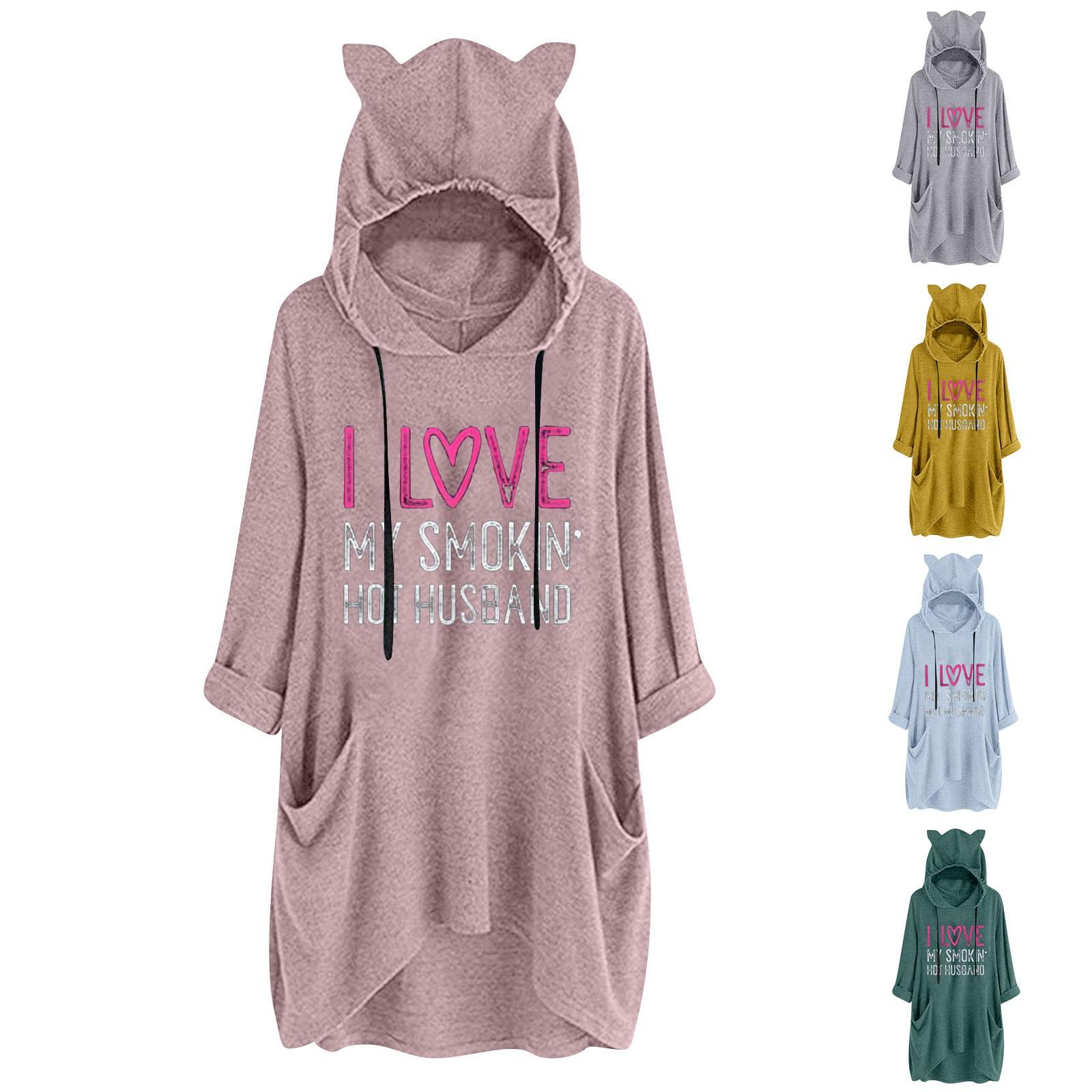 

Женская милая толстовка с кошачьими ушками на День святого Валентина, свободная толстовка с длинными рукавами