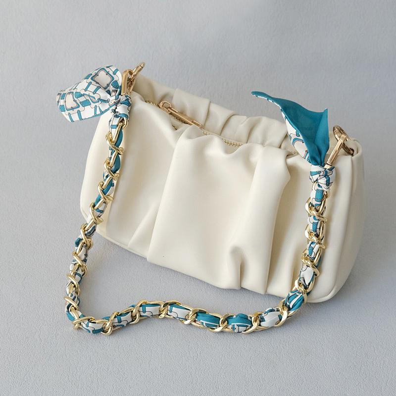 New Fashion Brand Woman Handbag Accessory Chains Detachable Floral Print Gold Silver Metal Silk Shoulder Strap Women DIY Chain Bag Handles