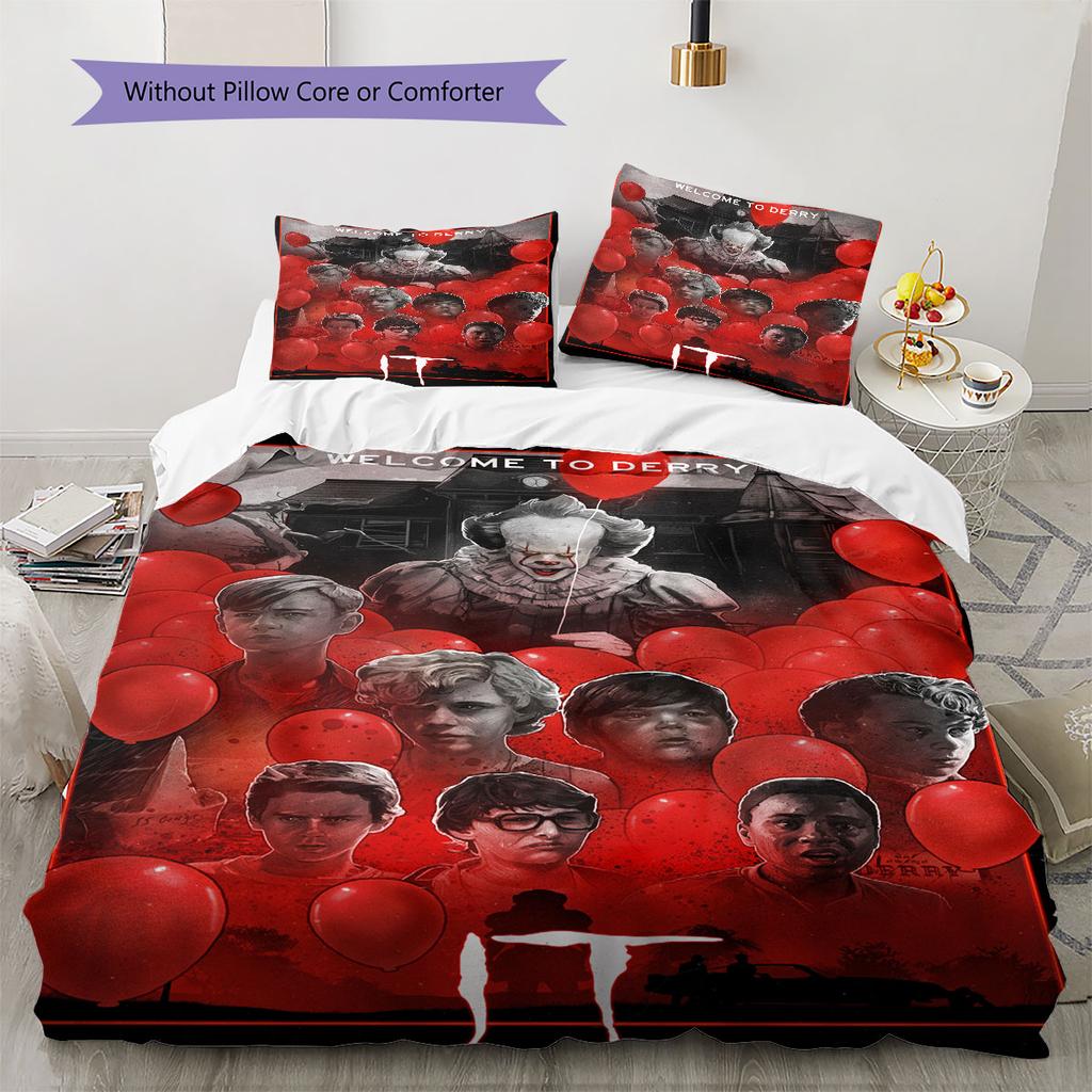 Pennywise Pattern Bedding Home Decoration Birthday Gift ( 1 duvet cover + 2 pillowcase, without core),fan merchandise.