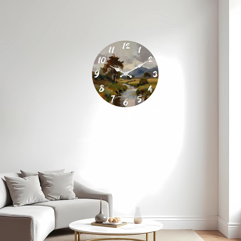 Impressionist High-Quality Oil High-Quality Painting High-Quality Landscape High-Quality Wall High-Quality Clock, High-Quality Wooden, 10-16Inch