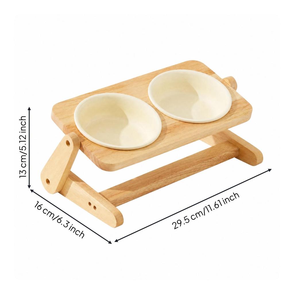 2 Pieces Pet Bowls Easy to Clean Ceramic Bowl with Wooden Stand Stable