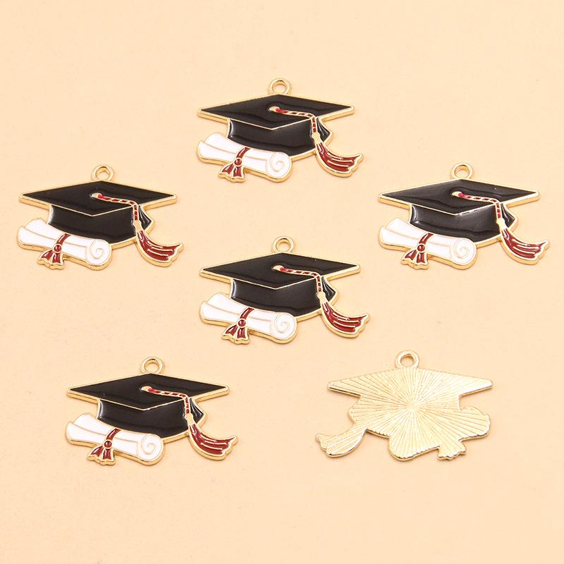 Graduation Season DIY Alloy Enamel Charms: Cap, Flowers, and Book Pendants