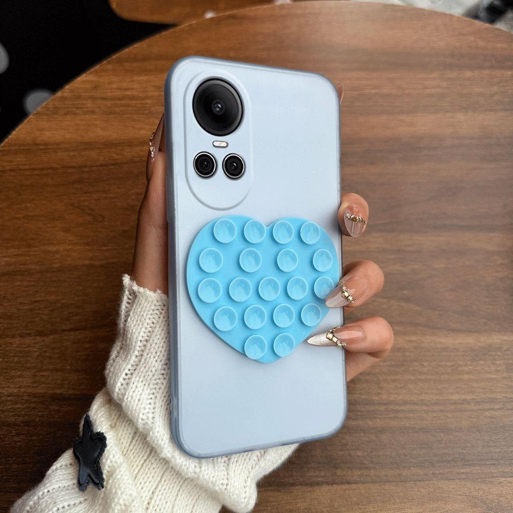 Heart Shape Suction Cup Phone Case for OPPO Reno10pro 5G,Reno10 5G Semi Transparent Matte Shockproof Soft TPU Cover