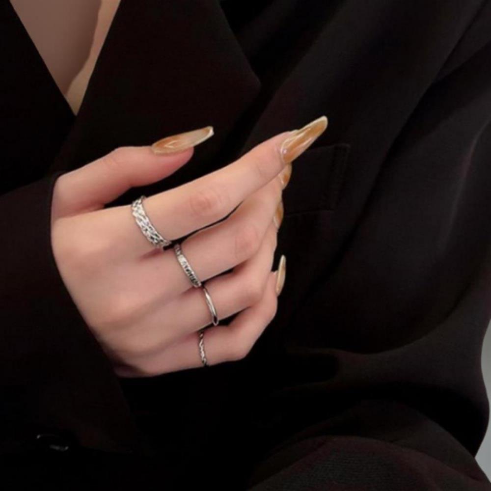 New ArrivalS Open Run Women S Silver Layered Ring Set Of 4 Simple Fit adjuSt