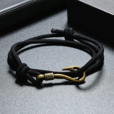 Trendy Fish Hook Double Layer Rope Bracelet, Adjustable Handmade Wristband for Men Women, Stylish Daily Wear Accessories & Gift