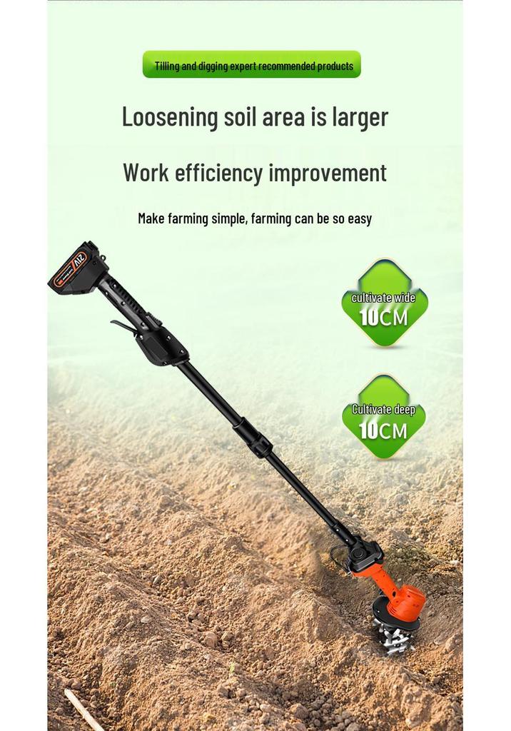 Portable Wireless Electric Tiller: Handheld Lithium Micro Tiller with Extension for Home Gardening