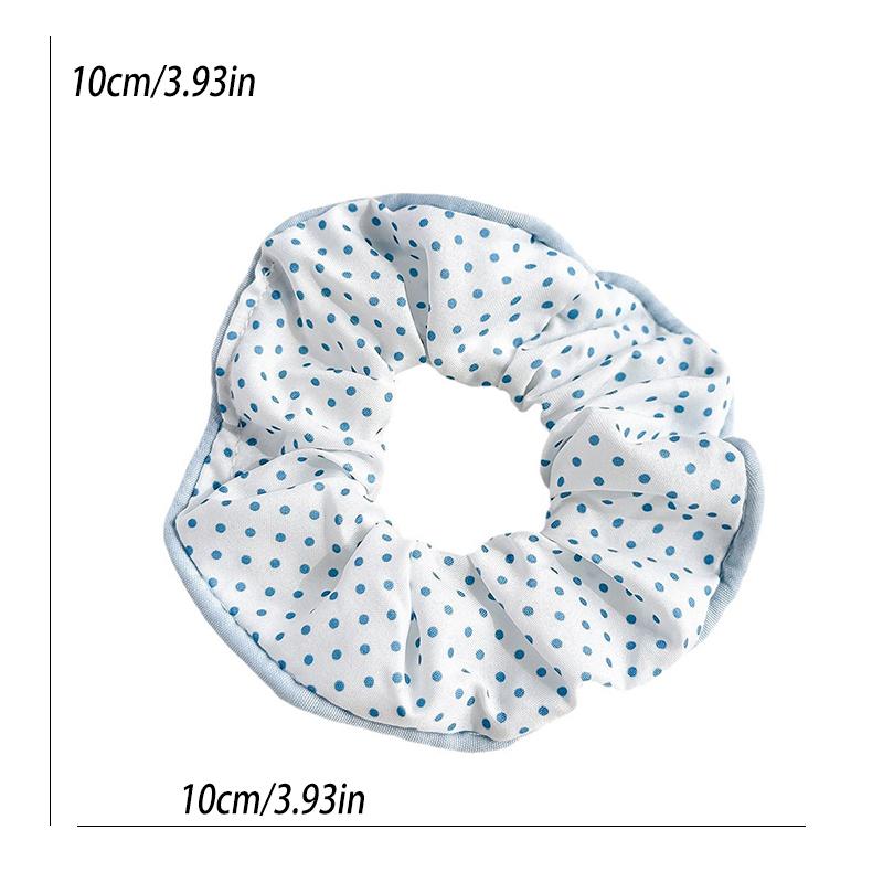 Sea Salt Blue Polka Dot Floral Plaid Large Hair Scrunchie Sweet and Versatile Fabric Hair Tie Hair Accessory