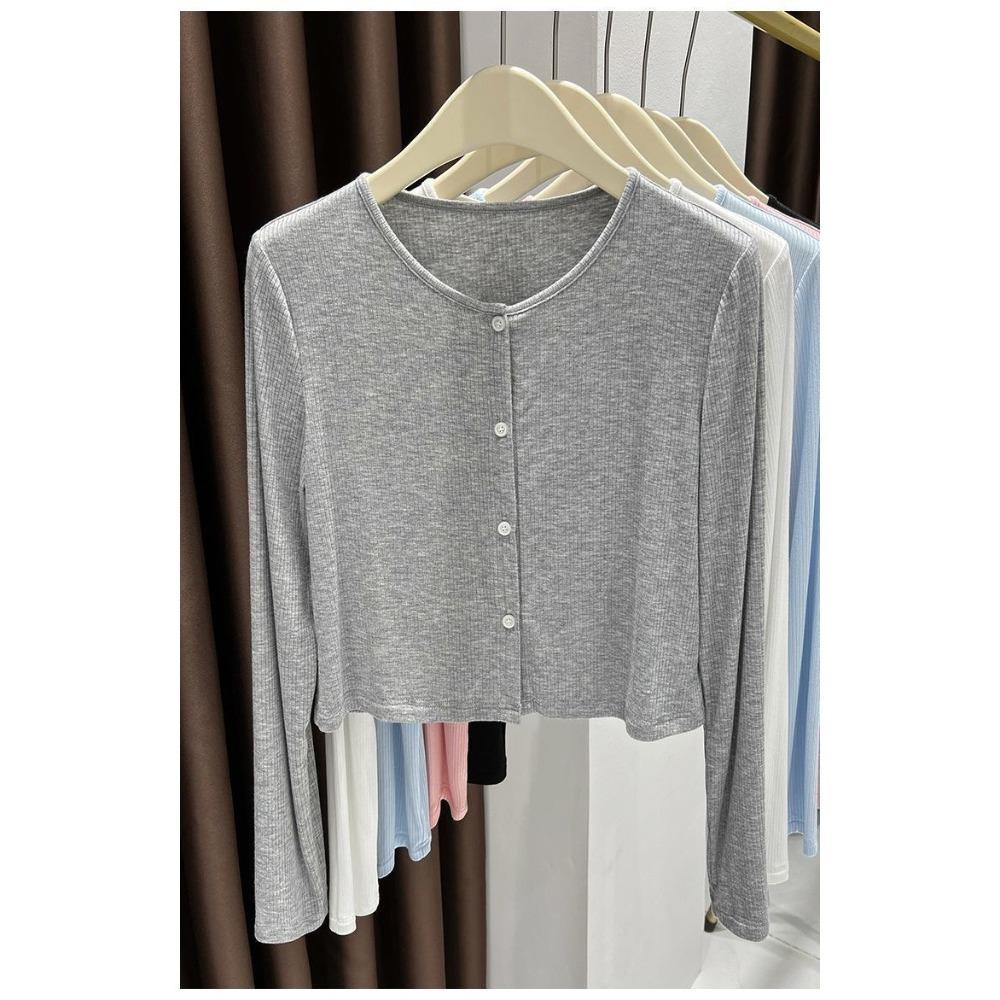 Women Grey Ribbed Thin Cardigan Shawl, Lightweight Sun Protection Air Conditioner Coat Office Summer Outerwear Cover Up