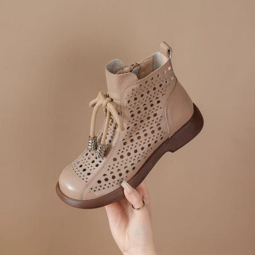 

Дихаючі ankle boots жіночі з вирізами зі справжньої шкіри на пласкій підошві на блискавці літні ankle boots повсякденні 41 світло-рожевий колір