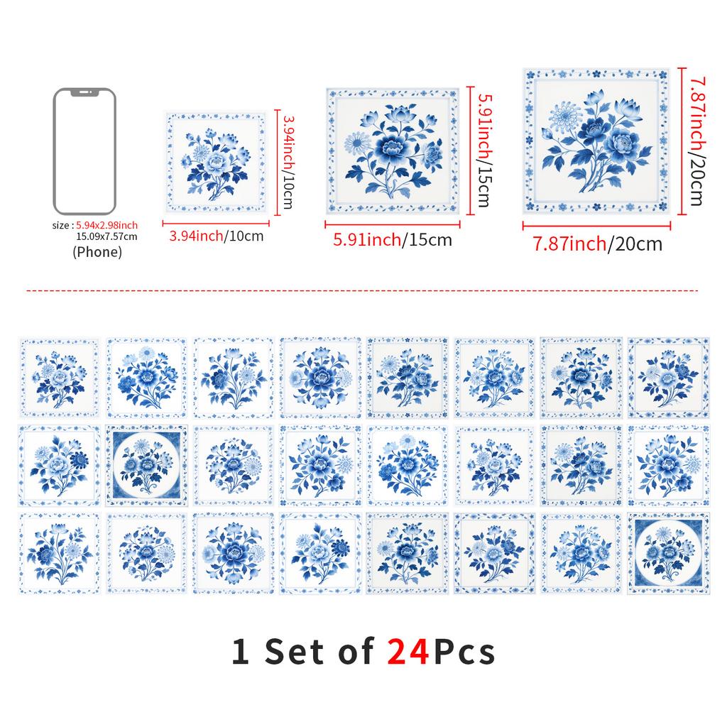24 szt. Naklejki na płytki w stylu europejskim Kuchnia Samoprzylepne Odporne na olej Naklejki ścienne Wodoodporny Winyl Zdejmowalne Naklejki ścienne