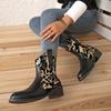 Martin Boots Autumn New Large Size Retro Embroidered Fashion Boots British Pointed Middle Heel Leather Boots Women