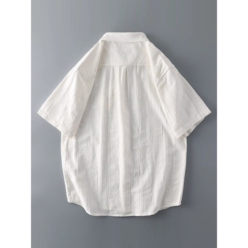 Japanese Style White Jacquard Short Sleeve Casual Export Linen