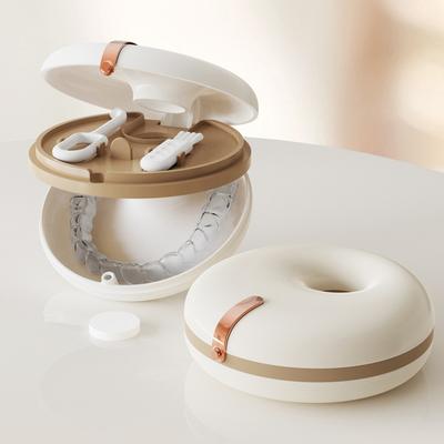 Doughnut Retainer Case with Hook Cleaning Brush Double Layers Portable Invisible Brace Storage Box Mouth Guard Denture Dental Aligner Container Holder