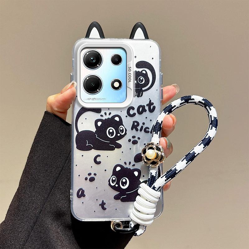 KEYSION Cute Ear Cartoon Case for Infinix Note 30 4G with Lanyard Soft Silicone+PC Shockproof Phone Cover for Infinix Note 30 5G