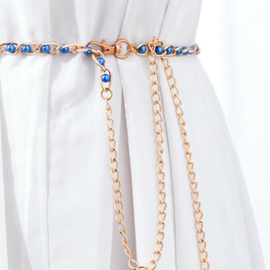 Pásek na šaty s barevnými perličkami pro ženy Dívky Bohémská móda Kovový háček Pásek s řetízkem Body Chain Party doplněk