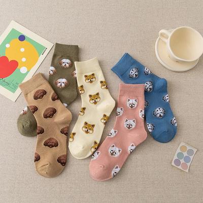 Cute Cartoon Dog Middle Tube Sock Women Ins Creative Female Sokken Printed with Shiba Inu Dalmatian Malzis Teddy Pomeranian Drop