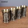 3pcs Egyptian Shot Cups Alloy Steel Shot Glasses Vintage Pharaoh Sphinx Wine Cup Set For Bar Pub Club Restaurant And Home Use Drinkware