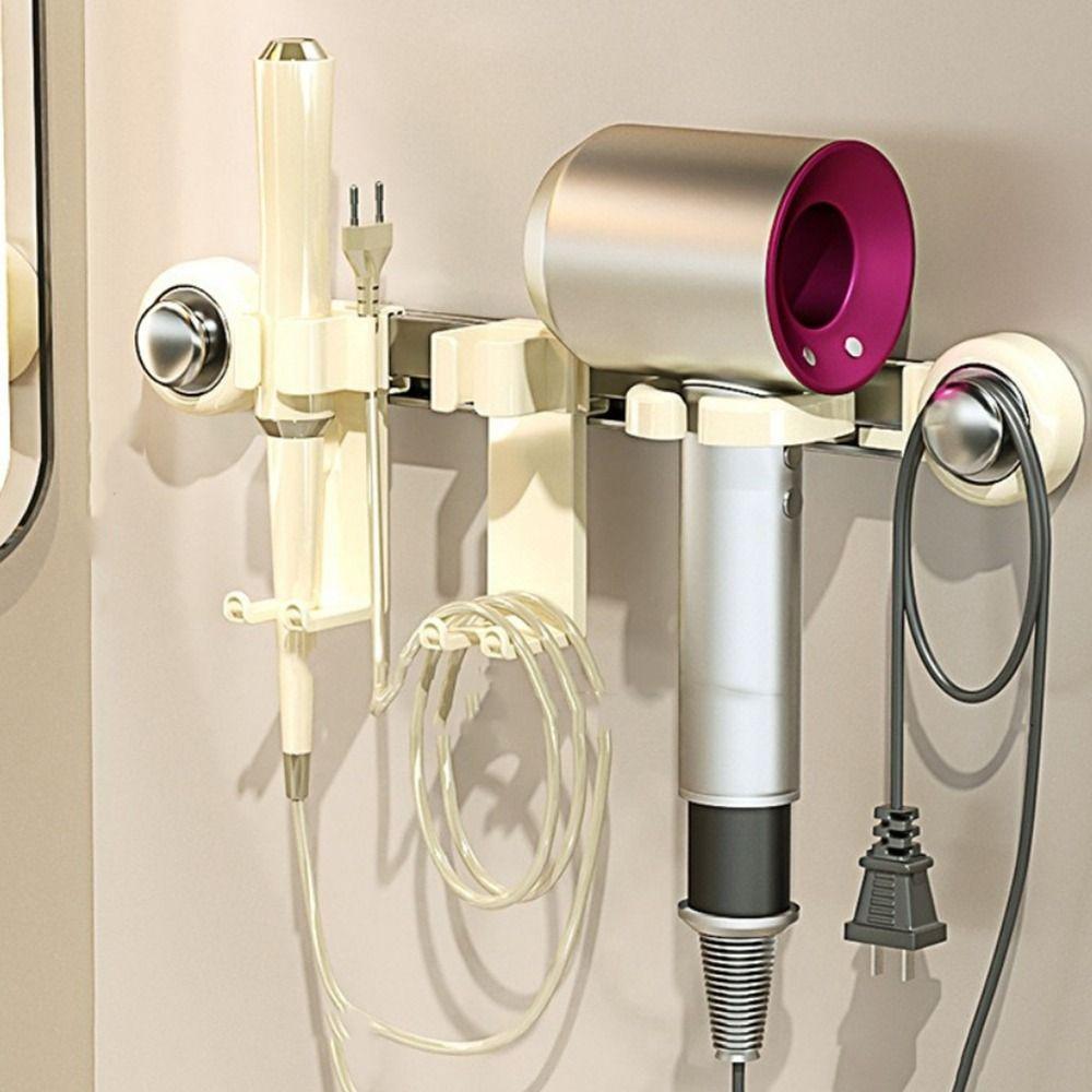 Plastic Suction Cup Hair Dryer Holder Movable Wall Mounted Curling Iron Holder Large Capacity Space Saving Toilet Blower Holder