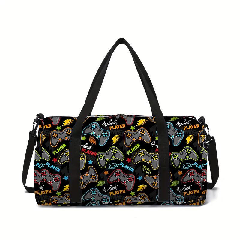 Borsa da Viaggio Grande Capacità con Controller di Gioco al Neon Per Ragazzo e Ragazza Migliori Regali Duffel da Viaggio Cartoni Animati 2D Borsa a Mano Per Bambini