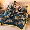 Lightweight Soft Flannel Blanket with Leaf Print Warm Plush Bedspread Milk Velvet Throw Blankets for Sofa Bed Home Bedding Cover