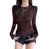 American Cinched Waist Long Sleeve T-shirt, Korean Style, High Stretch, Round Neck, Hot Girl Fashion for Autumn and Summer.