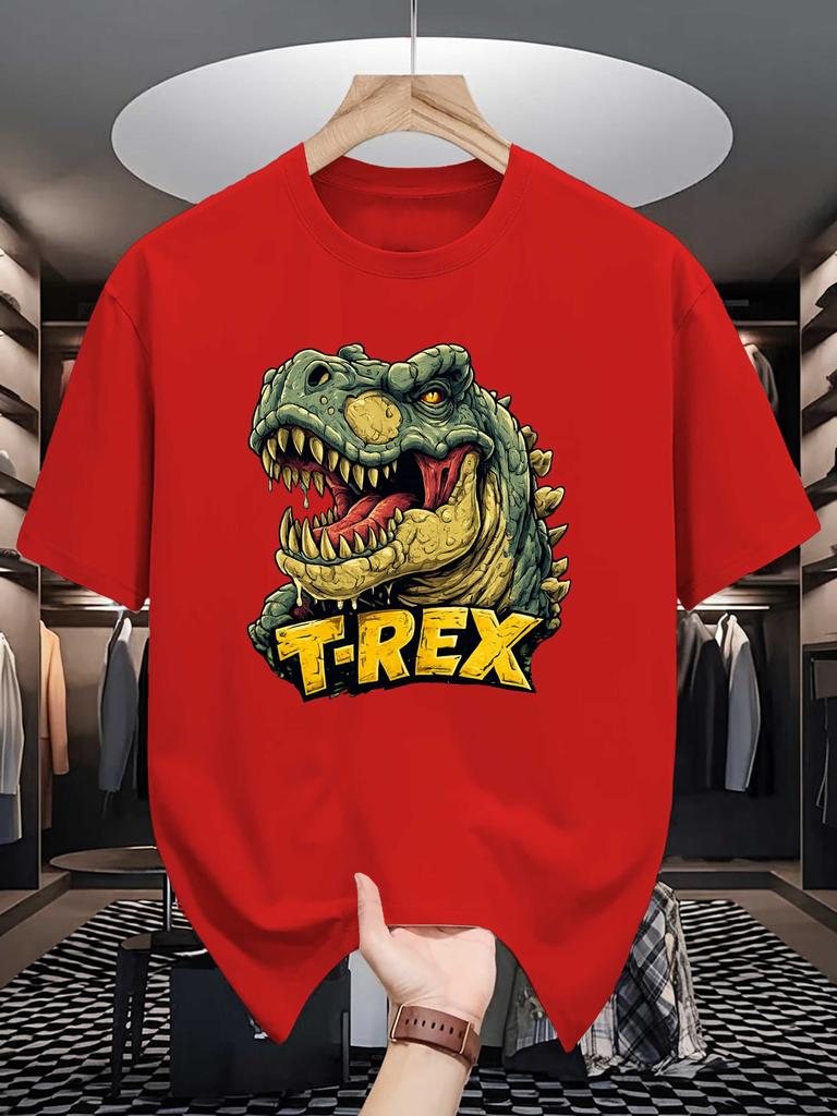 Vintage Dino T Rex Head Letter Print Unisexs Crew Neck Short Sleeve T Shirt Retro Animal Graphic Casual Cotton Daily Street Tops