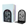 1 Pair Flower Metal Bookends Decorative Flower Vase Book Ends for Shelves Black