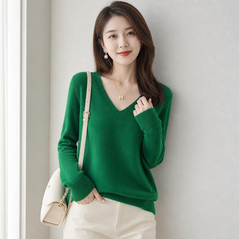 Women S V Neck Long Sleeve Pullover Knit Sweater Plus Size