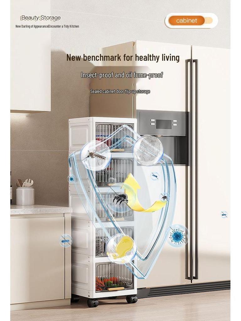 Flip-Up Seam Narrow Storage Cabinet for Kitchen, Bathroom, or Living Room