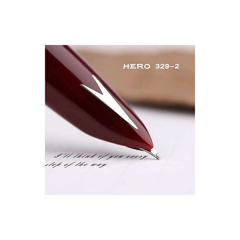 Lanxivi 3-Piece Genuine Hero 329 Fountain Pen with Fine Nib, Gold Arrow Pattern, and Stainless Steel Cap