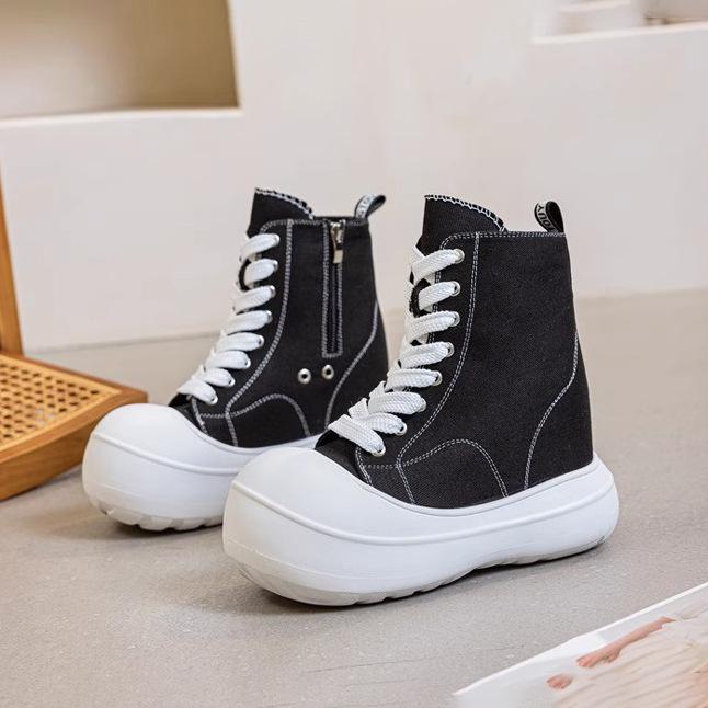 

Супер высокий каблук платформа парусиновые туфли женские невидимая внутренняя высота 13 см маленькие повседневные маффин уродливые милые большая голова высокий верх обувь 39