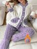 Autumn and Winter New Women's Long-Sleeve Robe Set with Embroidered Bear Pocket Design, Warm and Comfortable Loose-Fit Casual Home Wear
