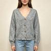 Womens Solid Color Button Front Long Sleeve Crew Neck Knit Cardigan Sweater Fall Winter