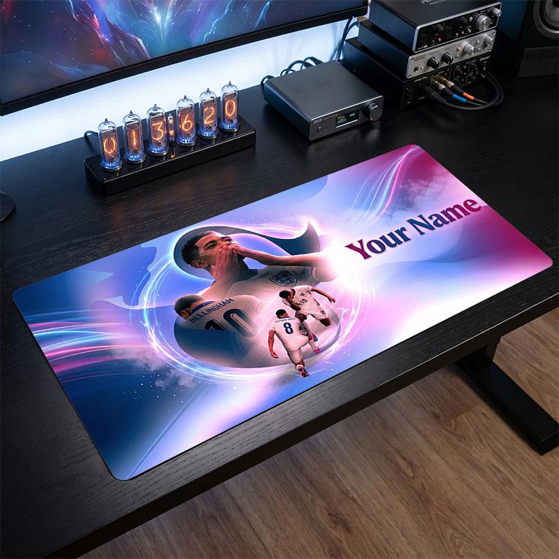 Jude Bellingham Custom Large Mouse Pad, Personalized Name Text Print, Football Logo Non‑Slip Desk Mat Gaming Gift