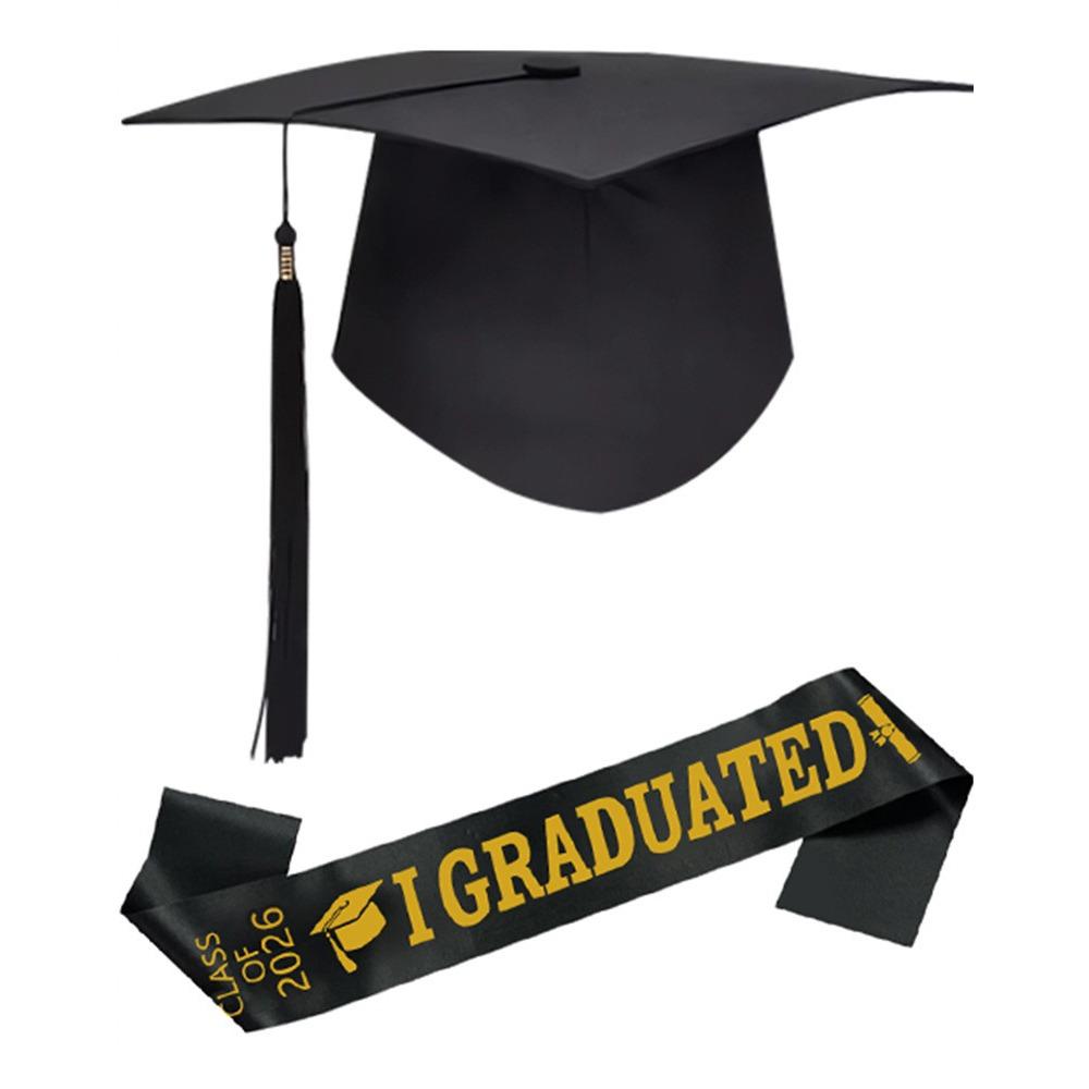 Black Graduation Cap Polyester Graduation Sash Bachelor Degree Graduation Tassel  Party Decorations