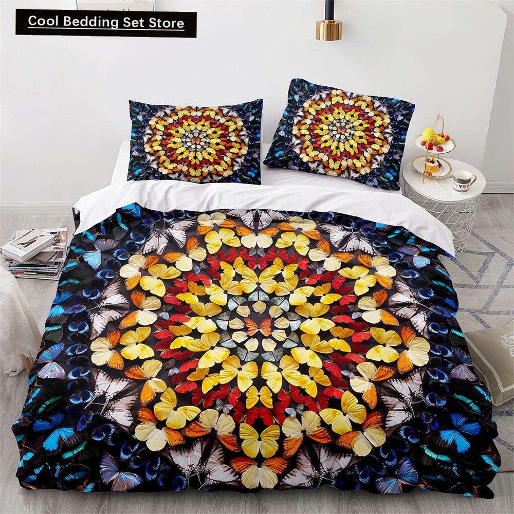 Butterfly Duvet Cover King Queen Colorful Flying Animal Bedding Set for Teens Adults Beautiful Flowers Polyester Quilt Cover